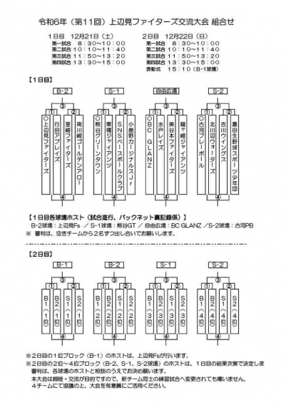上辺見ファイターズ交流大会の組み合わせが決定しました！